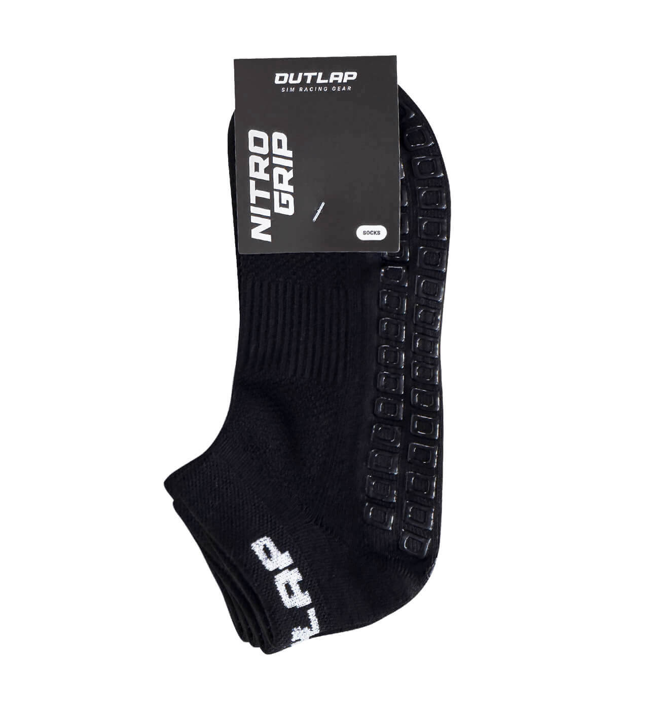 Outlap NitroGrip Obsidian Sim Racing Socks packaging front