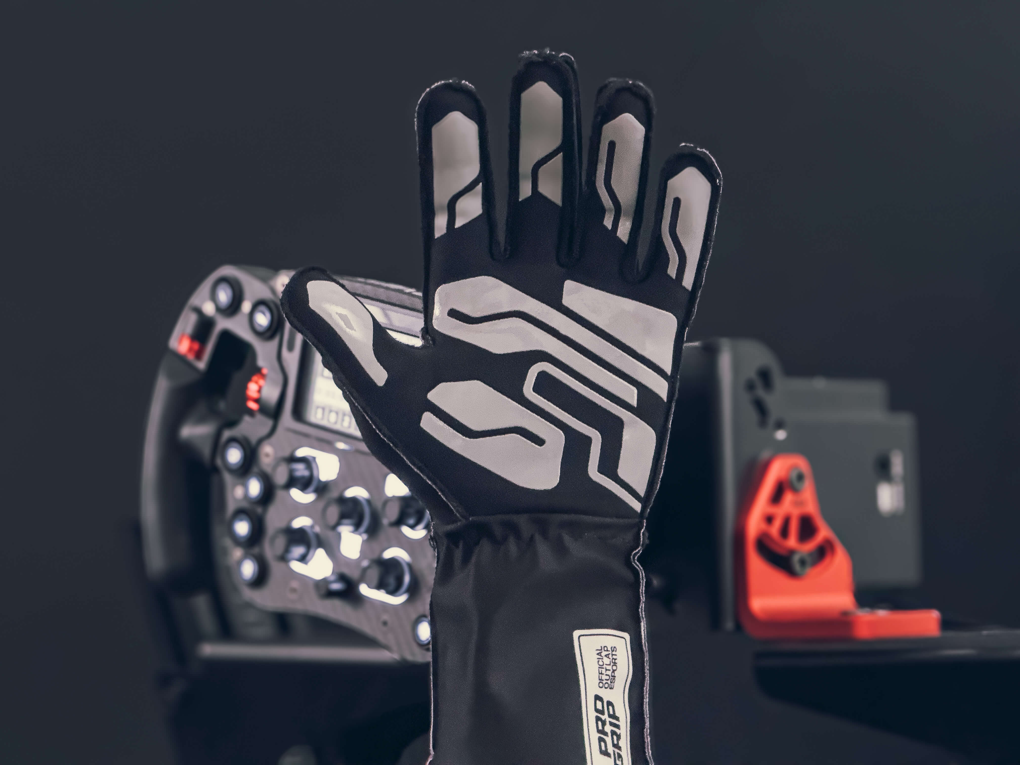 Outlap ProGrip Black Sim Racing Gloves showcase palm