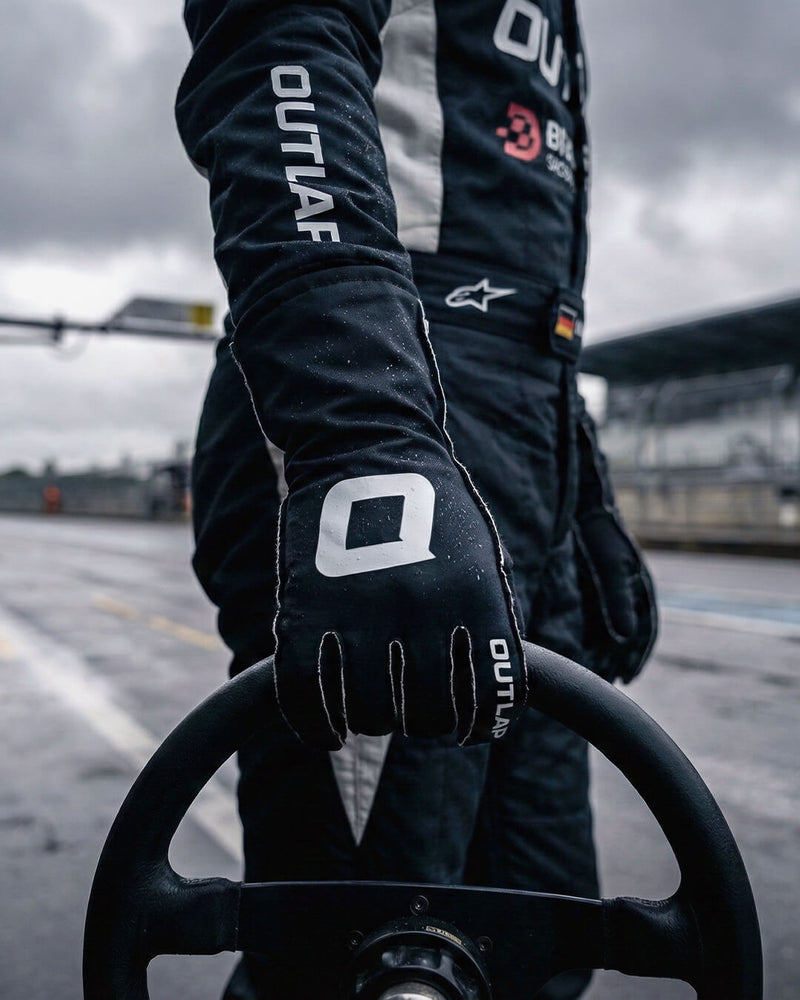 Outlap ProGrip Black Sim Racing Gloves track day gloves holding wheel