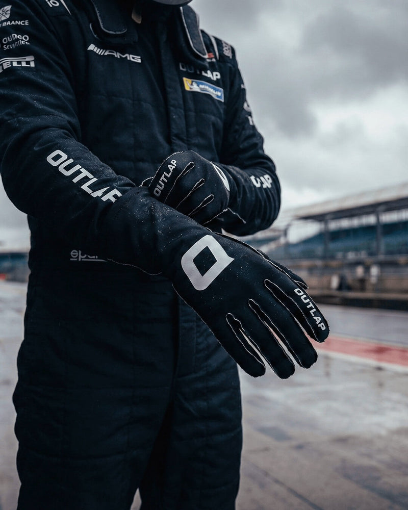 Outlap ProGrip Black Sim Racing Gloves track day trying on gloves